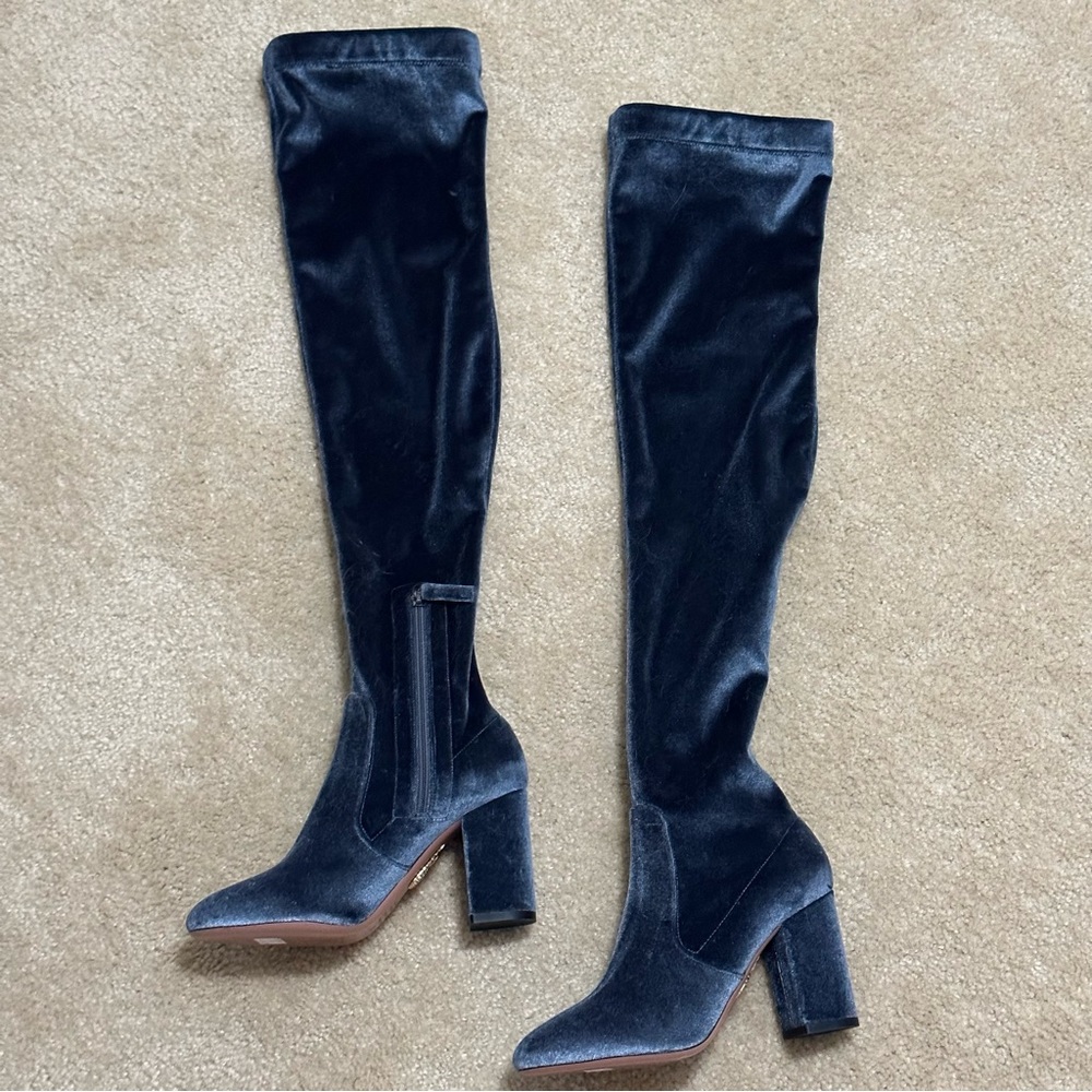 Aquazzura So Me Boots Stretch Velvet Blue